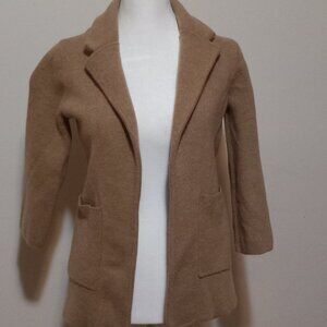 J Crew Sophie Open Front Sweater Blazer Womens XS Tan 100% Merino Wool